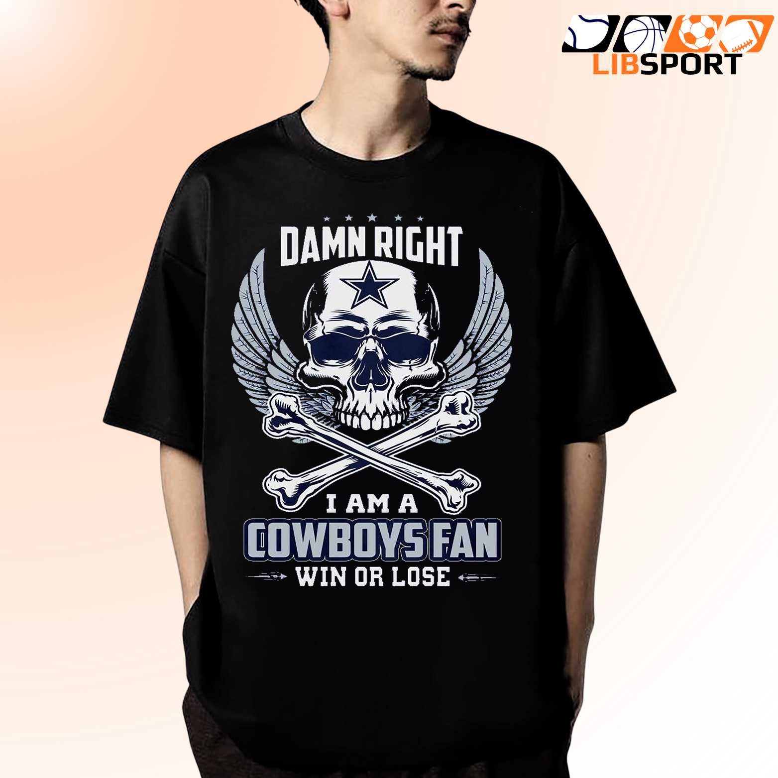 Dallas Cowboys Skull T-Shirt, Nfl Fan Apparel, Damn Right I’m A Cowboys Fan